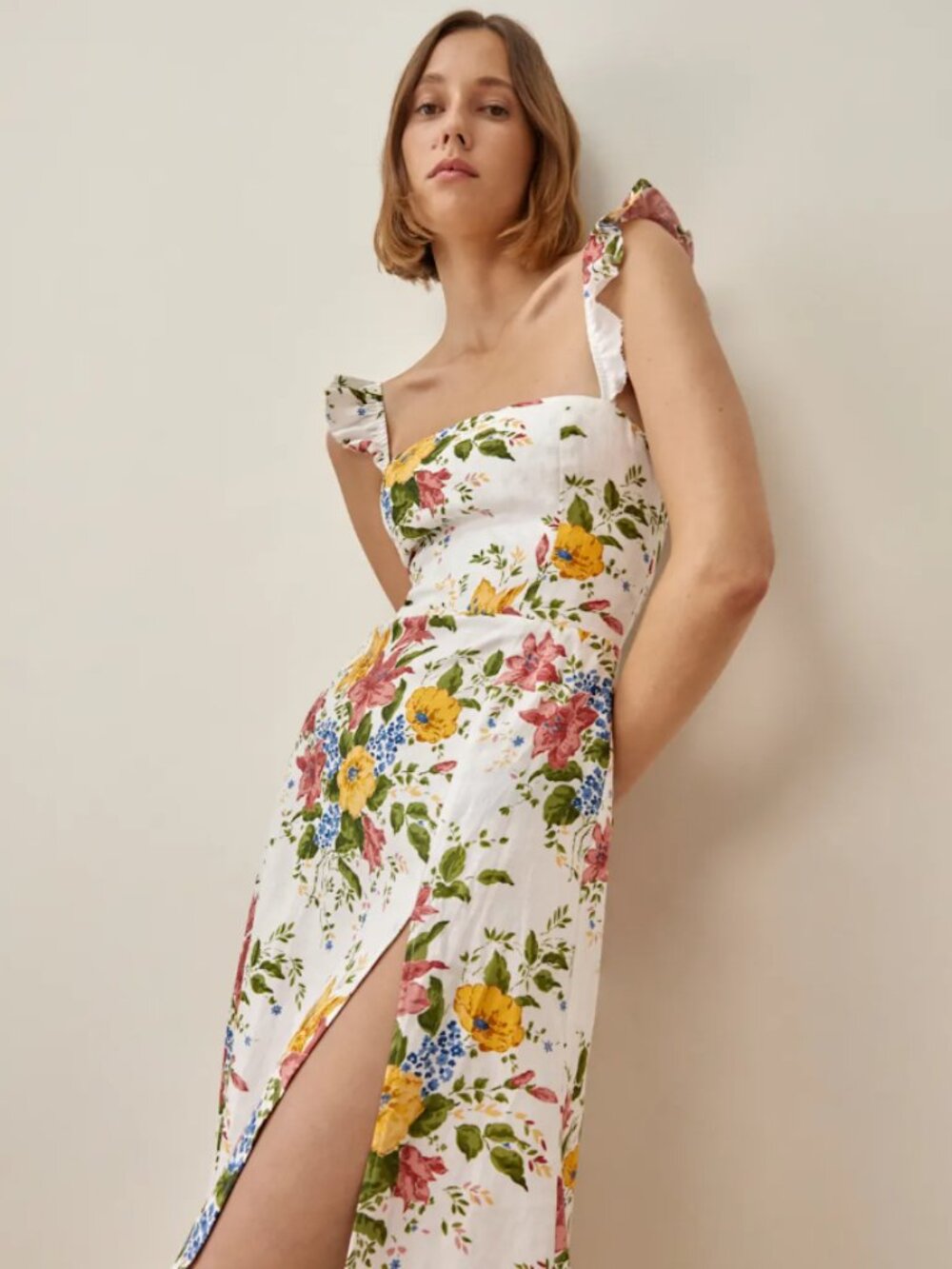 Reformation Spaulding Linen Dress Chantilly - Size 6